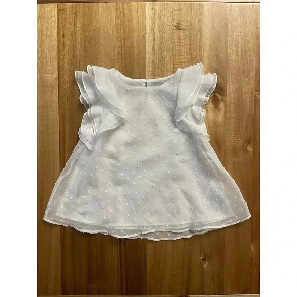 Mayoral Girls Ivory Chiffon Blouse Size 6 (116cm) Textured Dot Ruffle Sleeve - Picture 1 of 7